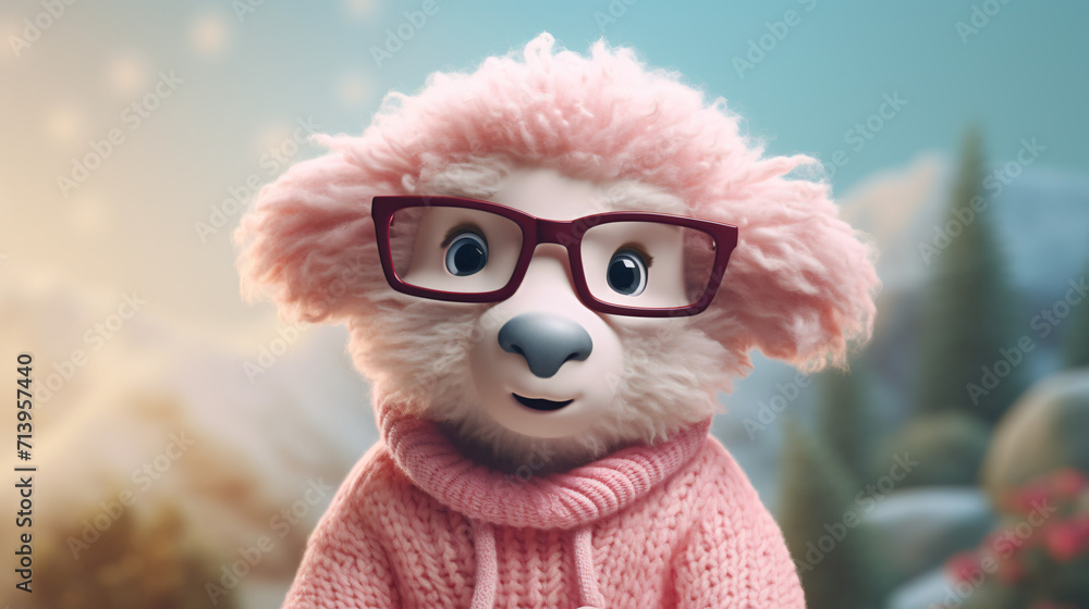 Cute cartoon anthropomorphic sheep