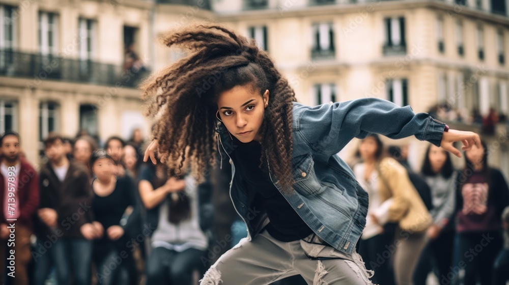 B-girls, dance battle. Breaking in Paris.