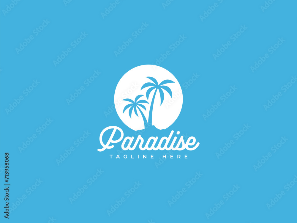 palm logo vector illustration. beach coconut tree logo template