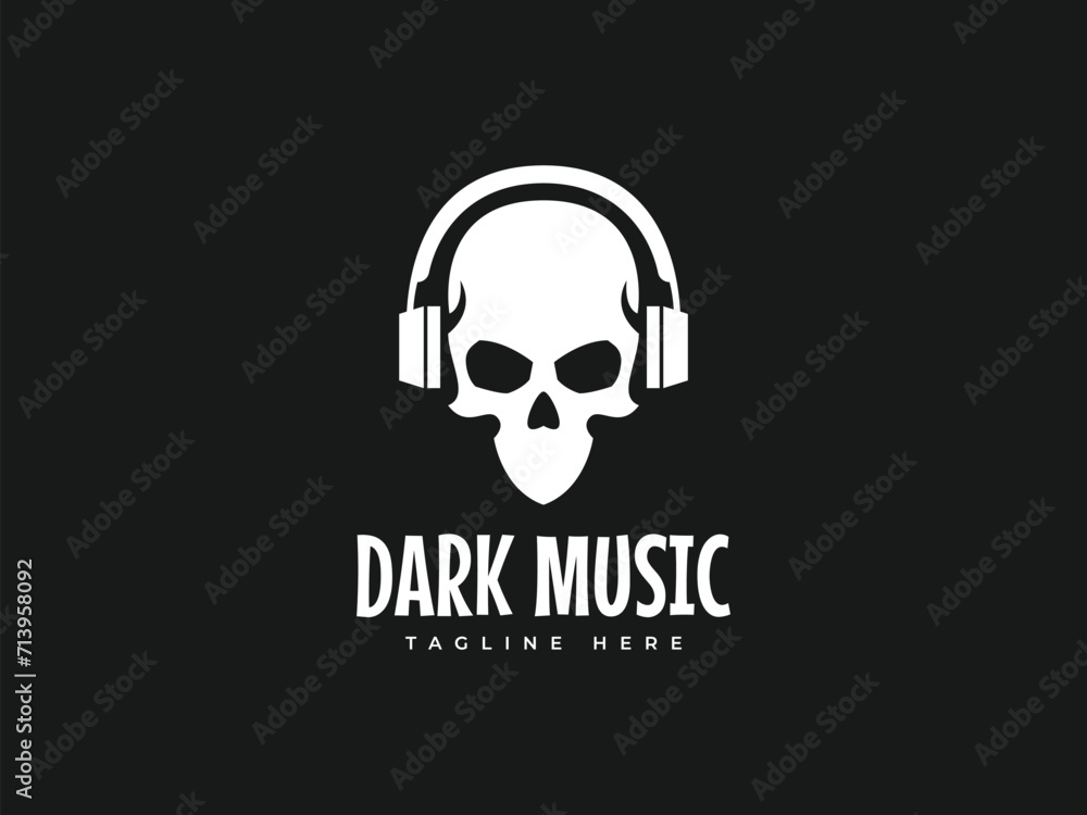 skull  headphones logo vector illustration. music skull logo template