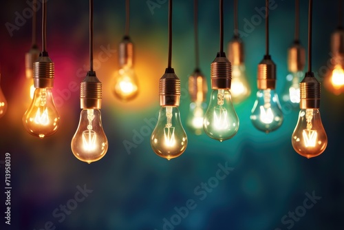Illuminating Ideas: Vintage Light Bulbs Dangle with Warm Glow - Generative AI
