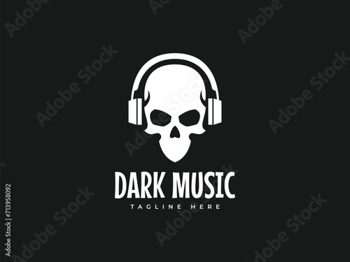 skull  headphones logo vector illustration. music skull logo template photo