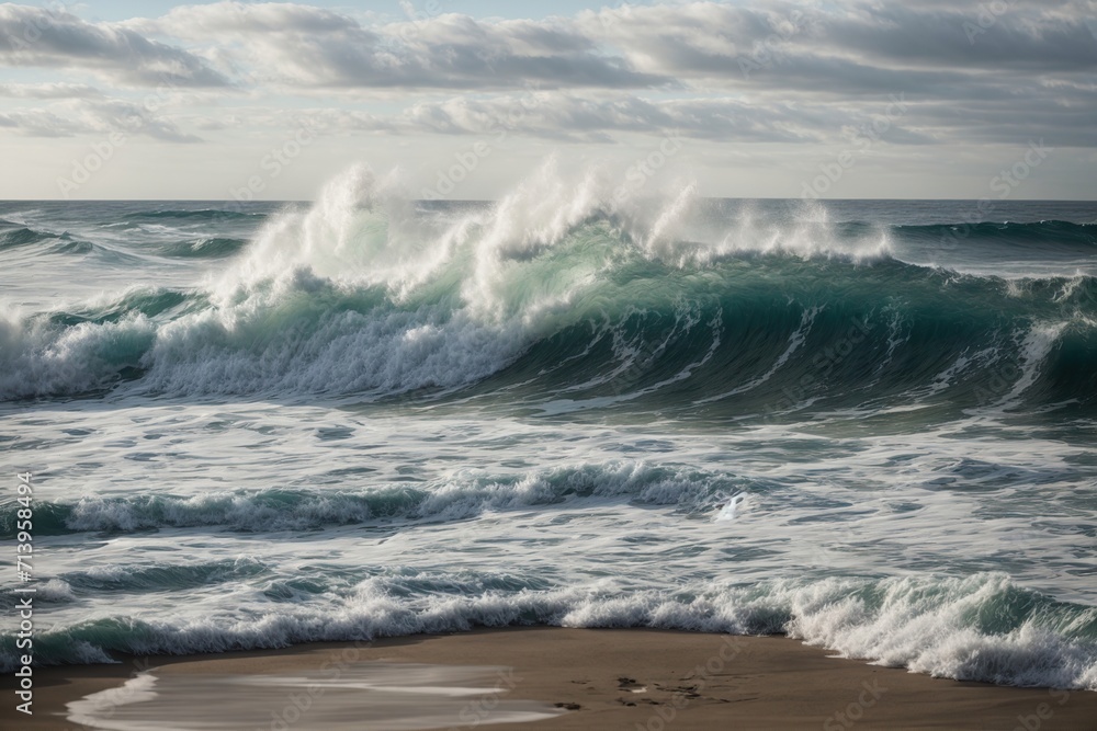 Fototapeta premium A mesmerizing scene of foamy waves crashing against the shore