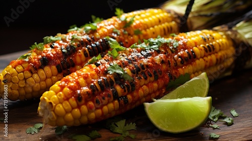 Juicy grilled corn on the cob with a chili-lime butter glaze. photo