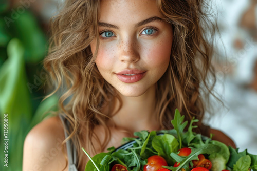 Young woman holding a plate...
