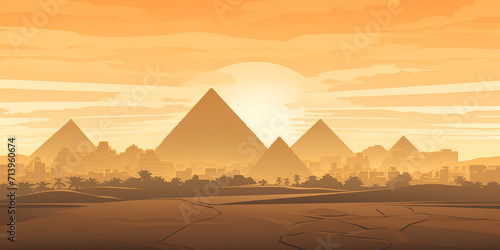 Heritage in the Sands: Capturing the Essence of Egypt's Rich History Through its Iconic Pyramids and Desert Landscape, Sunrise Spectacle Archaeological Odyssey generative AI