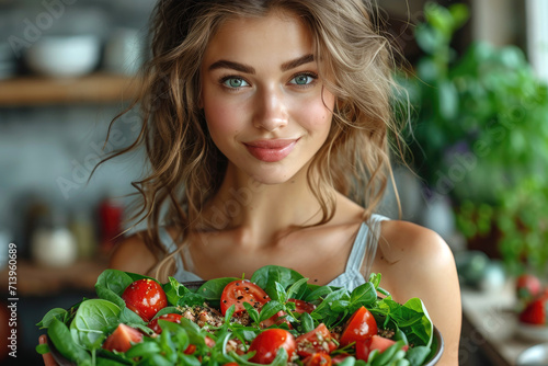 Young woman holding a plate...