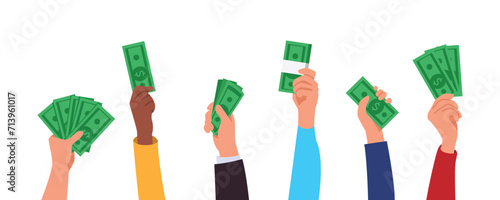 vector illustration. hands holding paper money
