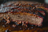 Succulent Smoked Beef Brisket with a Crispy Bark - Ideal for BBQ Restaurants, Culinary Guides, and Meat Lovers Content
