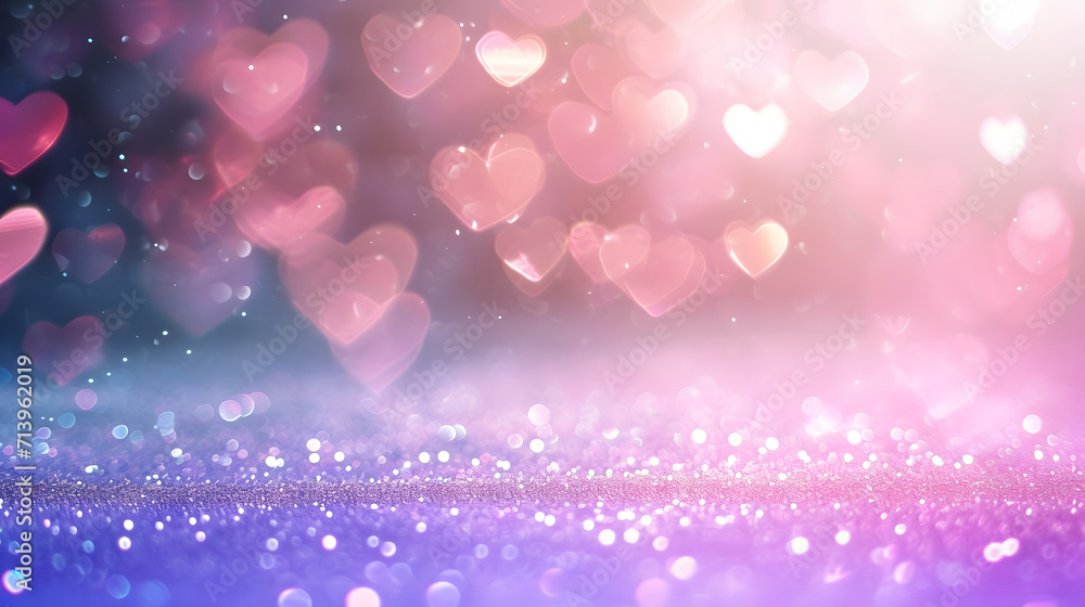 purple and pink glitter vintage lights background. defocused. hearts ...
