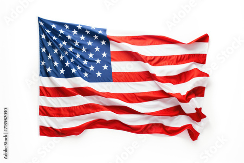 Waving America flag, isolated white background