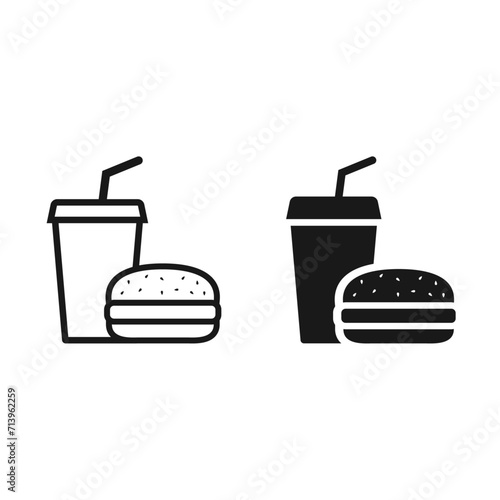 Burger and drink vector icon set. Burger with soft drink icon vector 