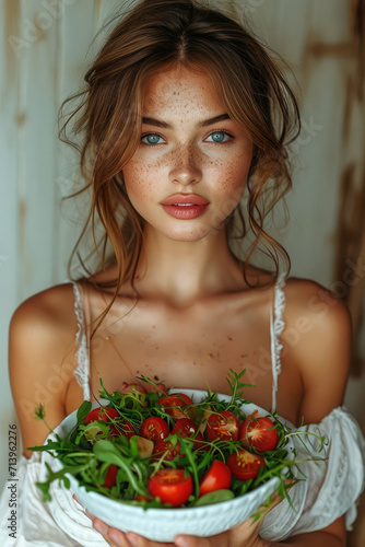 Young woman holding a plate...