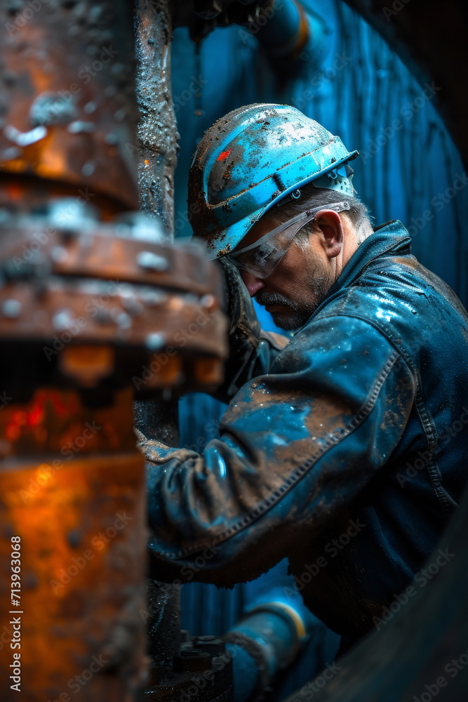 Oil Field Worker Working In A Pipe Oil Field Worker Working In A Pipe