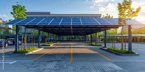 The solar carport is equipped for parking public vehicles. Generative Ai.