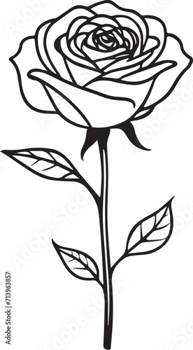 Black silhouette of a rose flower isolated on a white background.