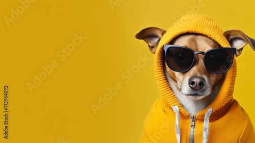 Funny dog in human clothes and glasses © Jovie
