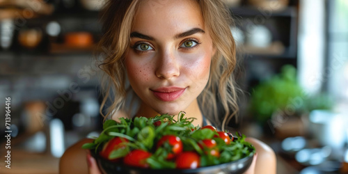 Young woman holding a plate...