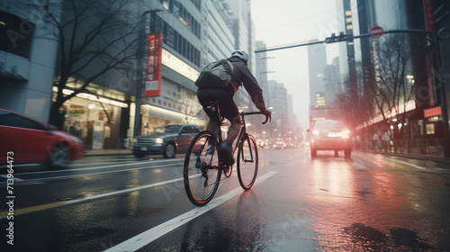 街中で自転車を乗る男性 © Hiroyuki