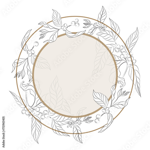 Round background with coffee sprigs. Stock vector image.