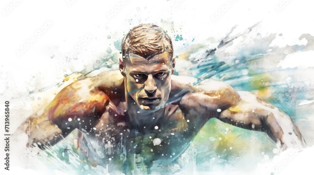 Watercolor design of a professional swimmer