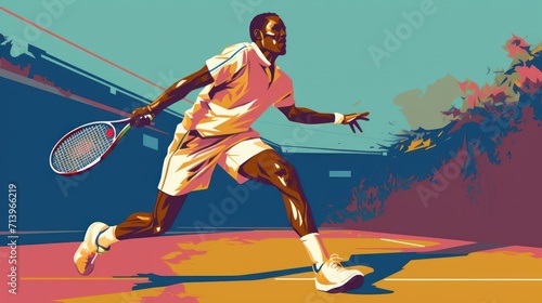 style Illustration of a tennis player in action. © haizah