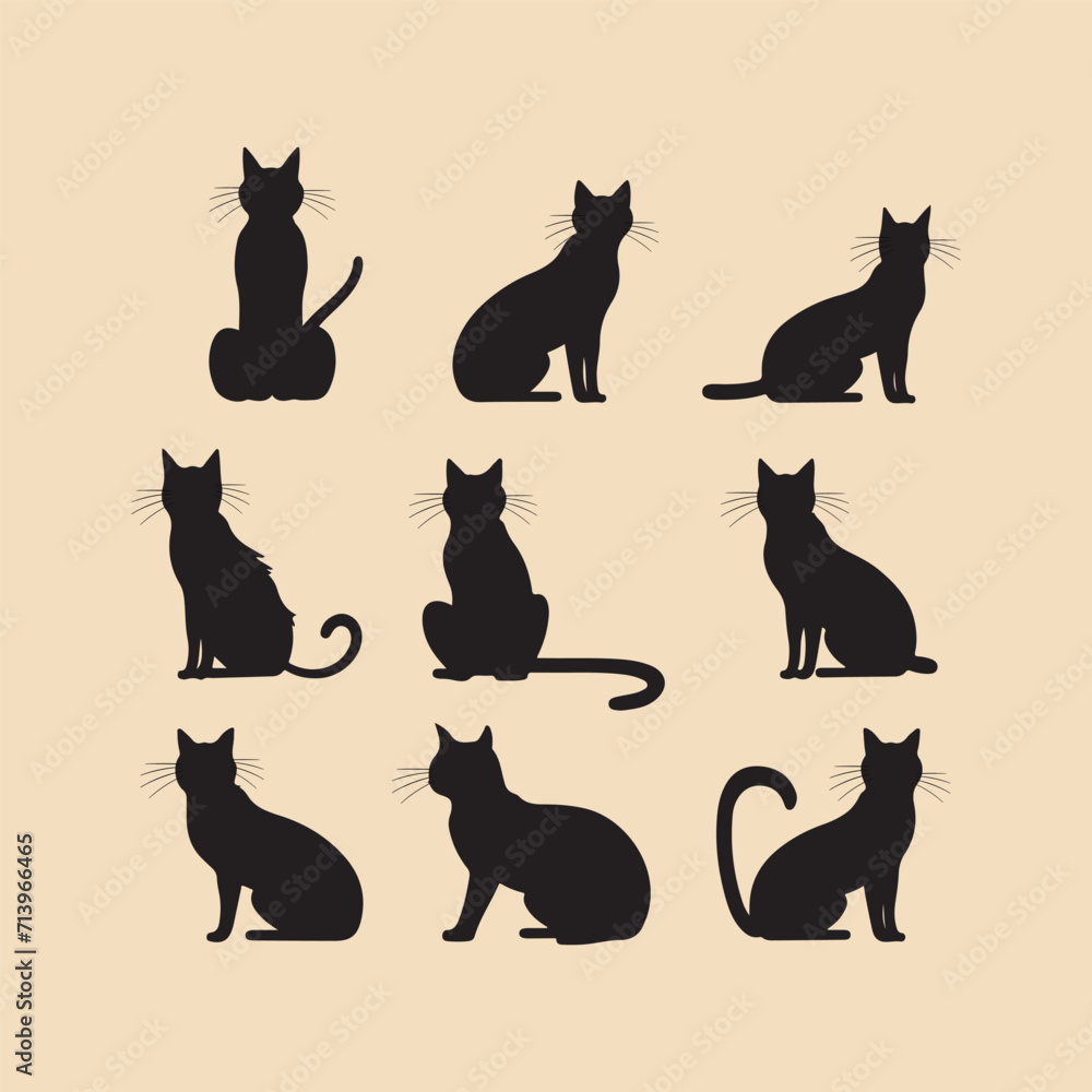 Cleo cat set silhouette Clipart on a hex color background