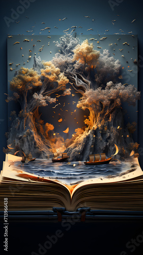 the wonderful world of books shows fabulous Illustrations of books created by AI