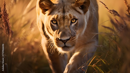 Lioness on the Prowl: Dramatic Image Amidst Tall Grass - A Striking Wildlife Hunt Unfolds © Epic graphy
