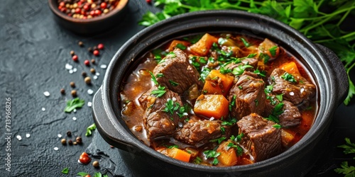 Hungarian stew with braised venison. Generative Ai. photo