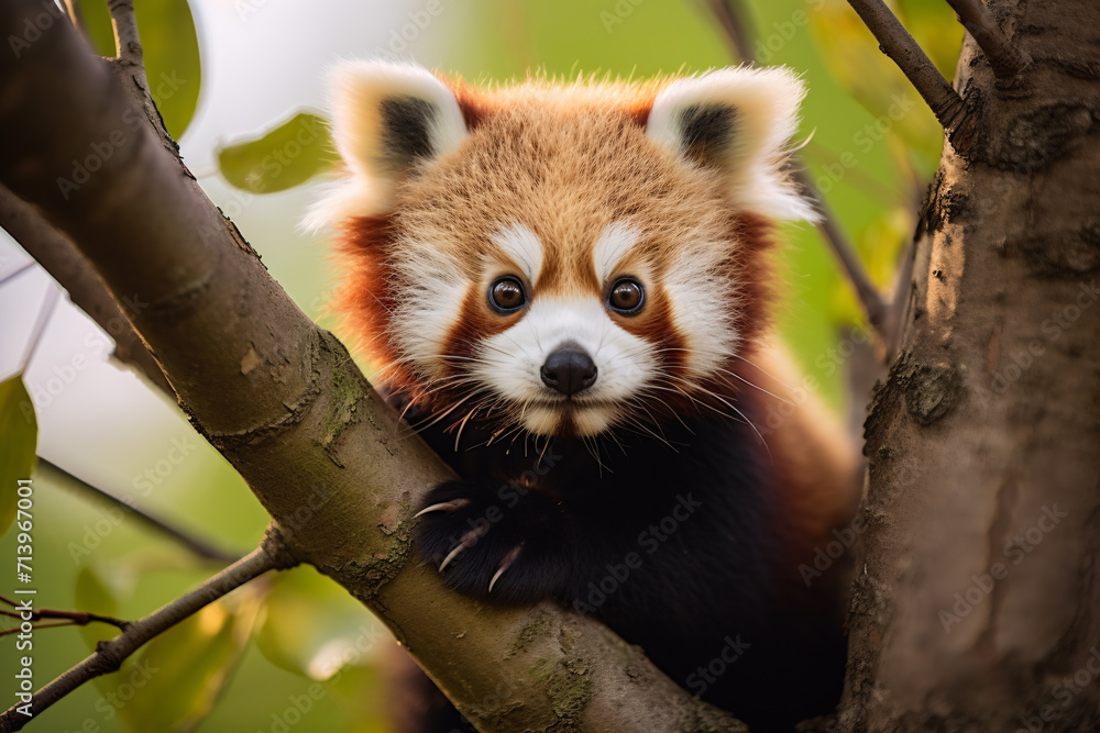 Fototapeta premium Red Panda climbing in tree