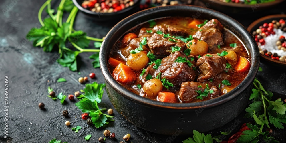 Hungarian stew with braised venison. Generative Ai. - obrazy, fototapety, plakaty 