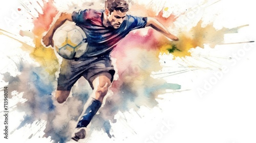 Soccer player watercolor painting.