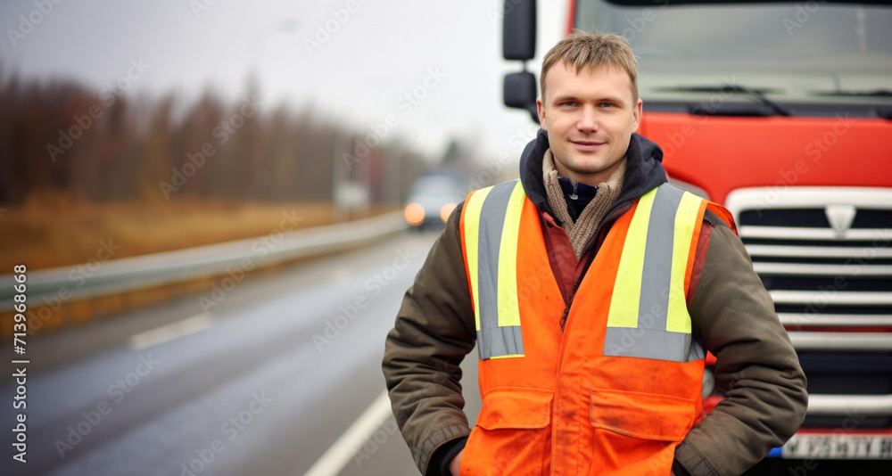 Portrait of a smiling male construction worker on a road construction site Portrait of a smiling male construction worker on a road construction site
