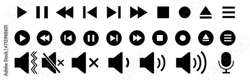 Media player icon set. Video and audio player buttons. Player interface. vector
