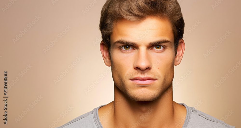 Portrait of a handsome young man. Men's beauty, fashion. Studio shot.