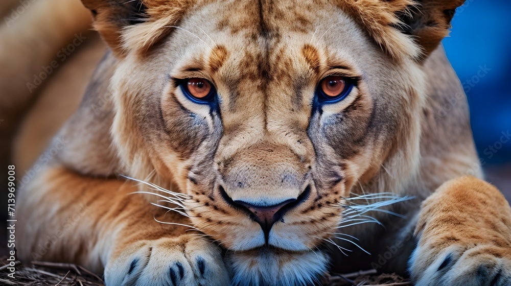 Lioness with Striking Blue Eyes: Intensity Captured in a Gaze - Mesmerizing Wildlife Photography Lioness with Striking Blue Eyes: Intensity Captured in a Gaze - Mesmerizing Wildlife Photography