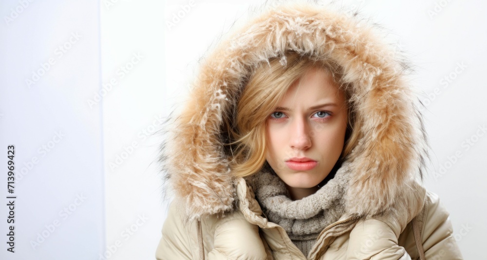 Portrait of a girl in a warm coat with a hood. Portrait of a girl in a warm coat with a hood.