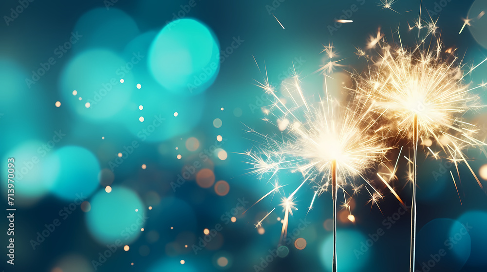 Happy New Year, burning fireworks with bokeh light background Happy New Year, burning fireworks with bokeh light background