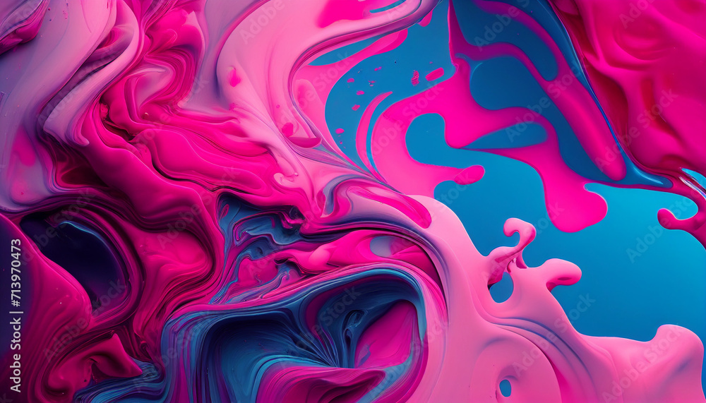 abstract background with waves, abstract fractal background,  Swirls of colorful paint liquid mixing background texture in pink and blue Ai generated image