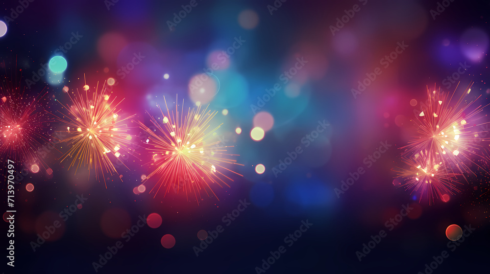 Fototapeta premium Happy New Year, burning fireworks with bokeh light background