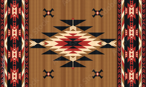 American tribal ethnic native pattern.Traditional Navajo,Aztec,Apache,Southwest and Mexican style fabric pattern.Abstract vector motifs pattern.For fabric,clothing,blanket,carpet,woven,wrap,decoration