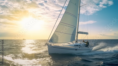 Sailing boat in light wind during regatta competition. photo