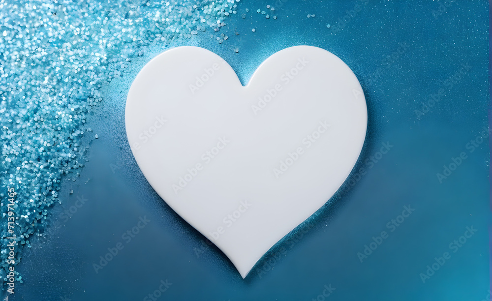 A small white heart on a sparkling soft blue background. Generative AI A small white heart on a sparkling soft blue background. Generative AI