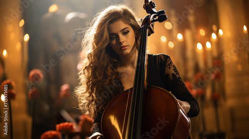 Elegant girl playing cello