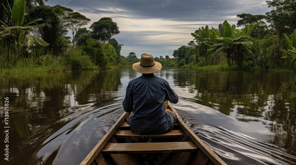 Canoeing the Amazon: A Man Explores the Untamed Beauty of the Rainforest, Paddling a Traditional Canoe Along a Jungle River, Embracing the Adventure in South America's Heart.
Canoeing the Amazon: A Man Explores the Untamed Beauty of the Rainforest, Paddling a Traditional Canoe Along a Jungle River, Embracing the Adventure in South America's Heart.