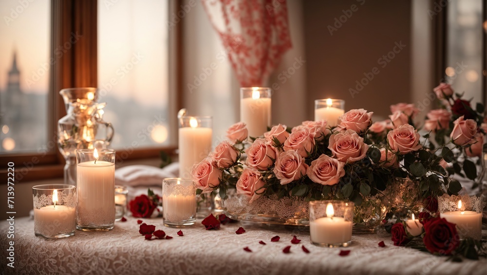 With a starry night sky, glittering lights, and a heart-shaped table centerpiece, this beautiful and whimsical Valentine's Day table background is perfect.