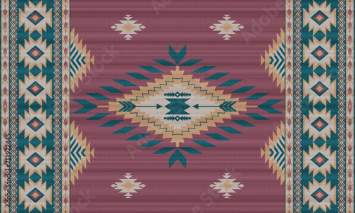 American tribal ethnic native pattern.Traditional Navajo,Aztec,Apache,Southwest and Mexican style fabric pattern.Abstract vector motifs pattern.For fabric,clothing,blanket,carpet,woven,wrap,decoration