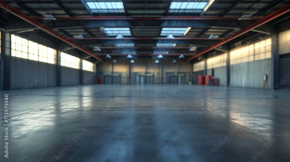 Perspective view of an empty warehouse