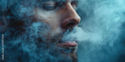 A businessman, close-up of his face, lips smoking. Generative Ai.